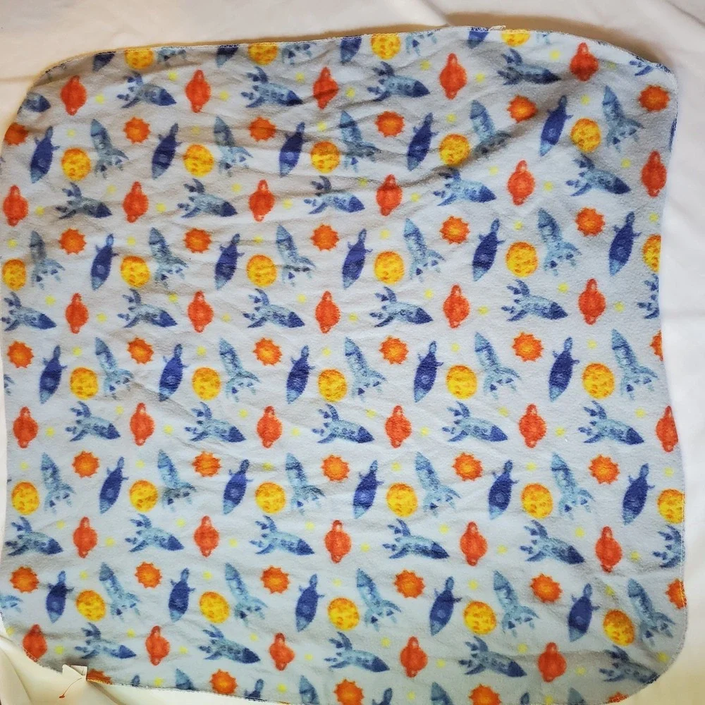 Angel of Mine Fleece Baby‎ Blanket Blue with Rockets and Planets